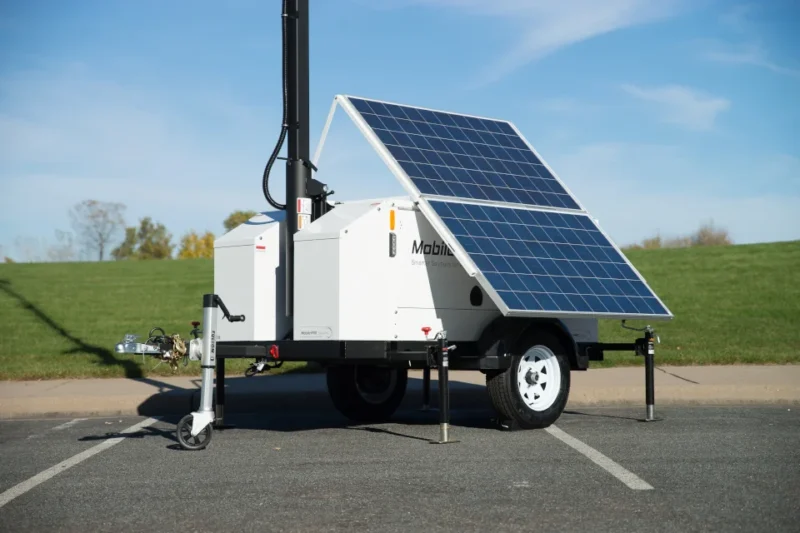 Mobile Pro Systems mobile surveillance trailer with solar panels extended